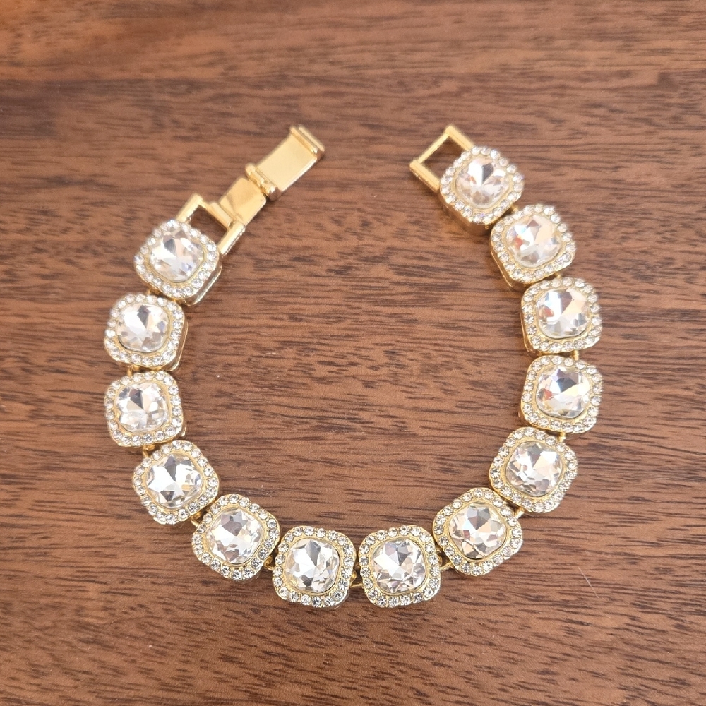 Goldtone Tennis Style Bracelet With Faux Diamonds 8"